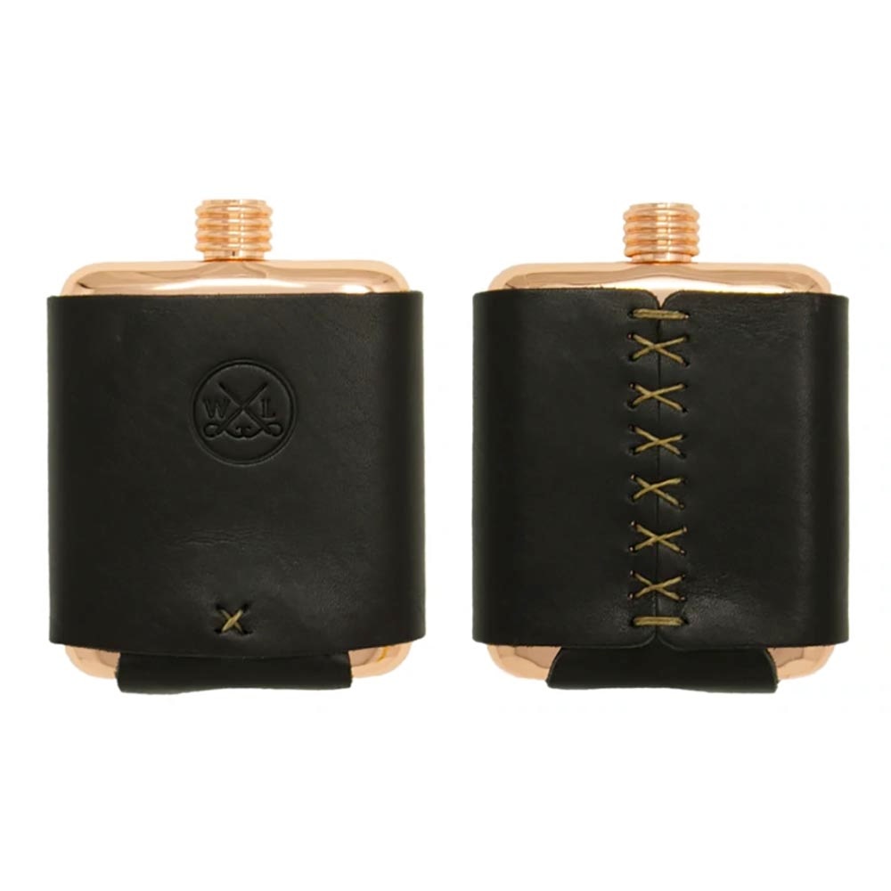 Whiskey Leatherworks Clark Fork Copper Flask in Black Latigo